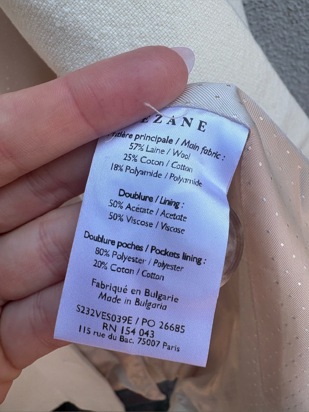 Sezane Michele Jacket Blazer Ecru Size 40 US 8 - Picture 7 of 12